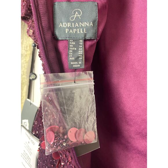 NWT BHLDN ADRIANNA PAPELL DRESS PETALUMA FLORAL 3D COCKTAIL SEQUIN BEADED CASSIS - Picture 4 of 16